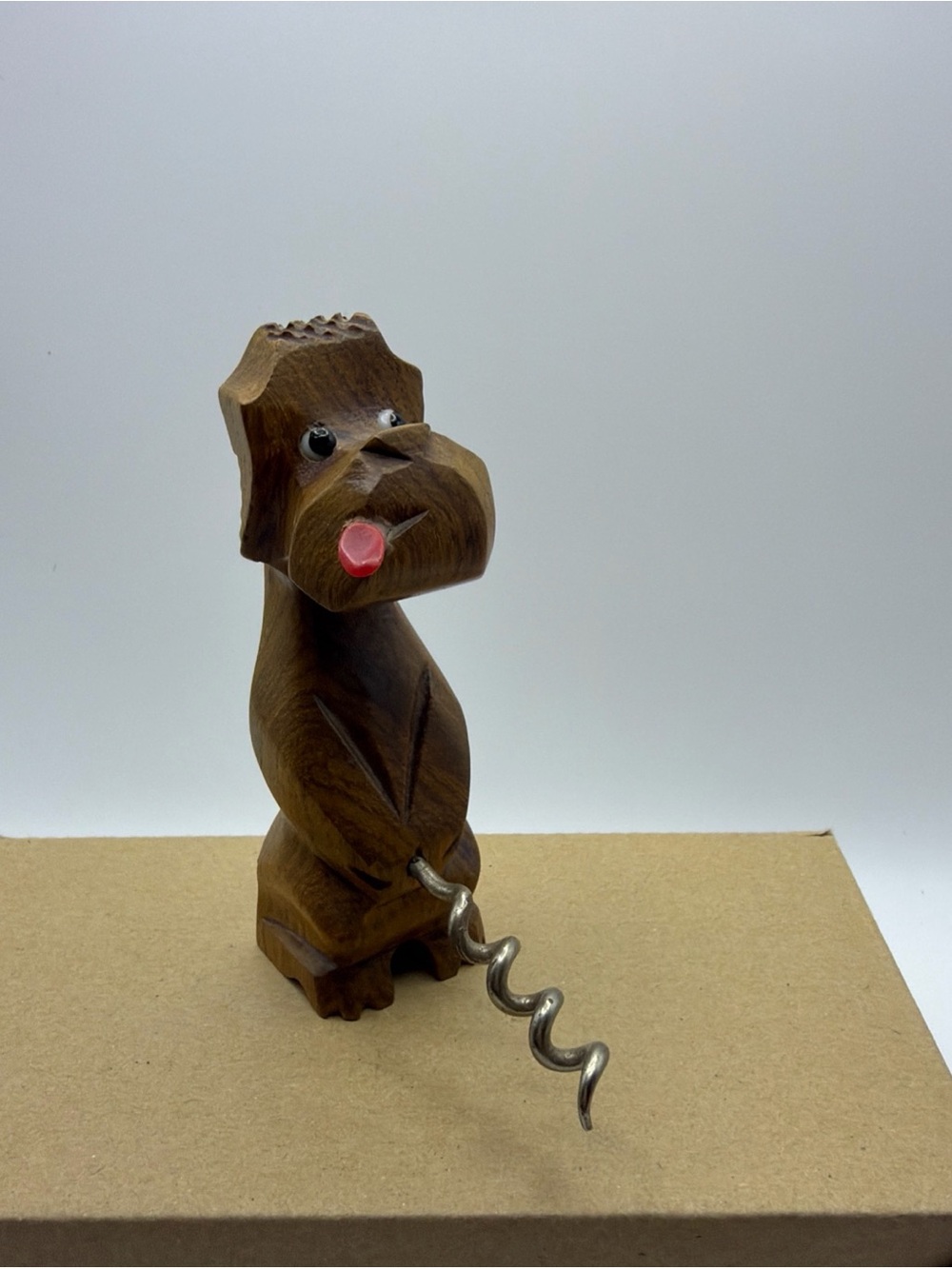 Vtg Naughty Novelty Wood Hand Carved Whizzing Dog Cork Screw